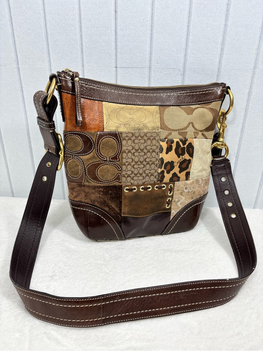 Vintage Coach Y2K Patchwork Signature Leather Suede Crossbody Bag